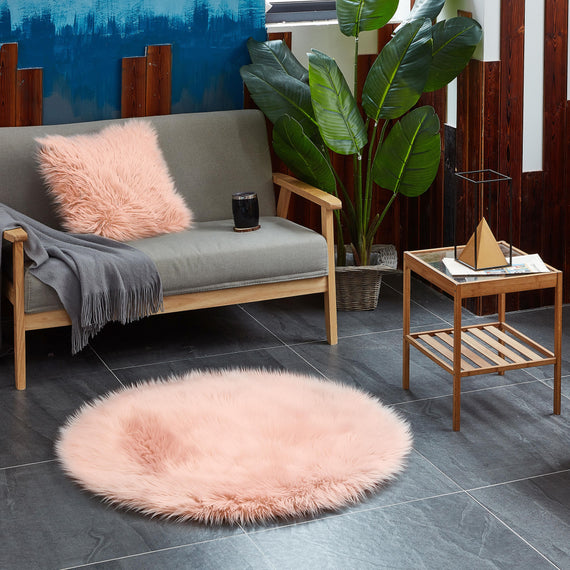 Lammfell Kunstfell Teppich Vorleger | Rosa - Rund